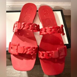 Gucci Vibrant Red Chain Sandals